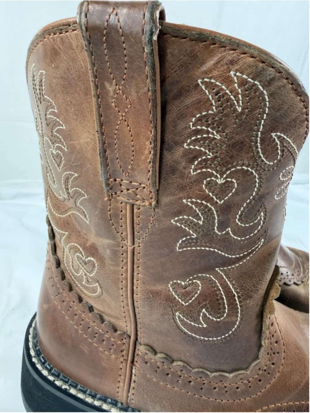Ariat Fatbaby Saddle Boots Womens 10 Tan Leather Heart Western Cowgirl Rustic